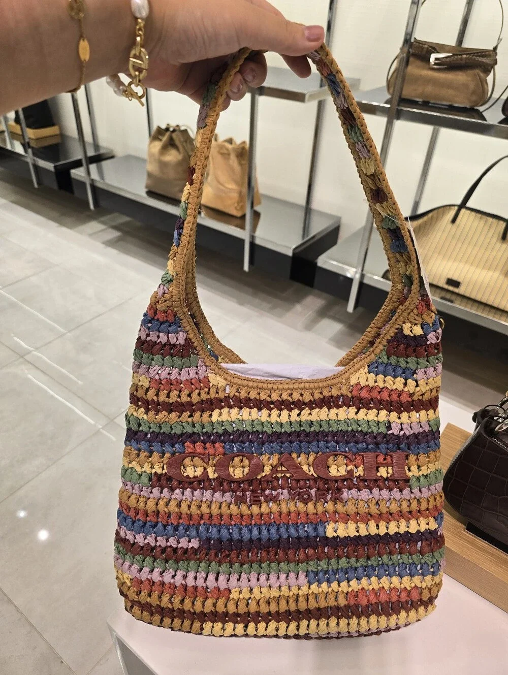 Coach Brooklyn 34 Multicolor Crochet Shoulder Bag - Casual Summer Tote